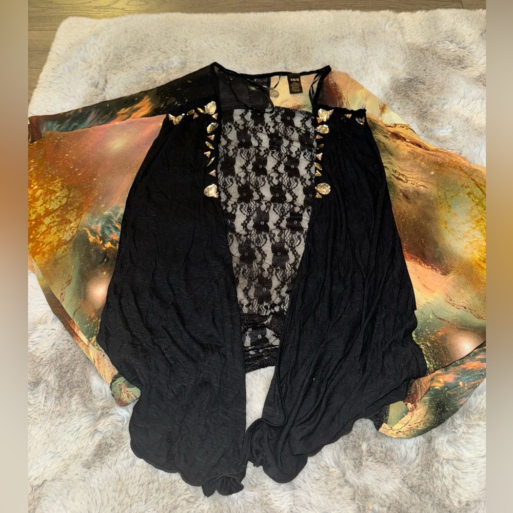 Black Lace Shawl with Gold Accents
